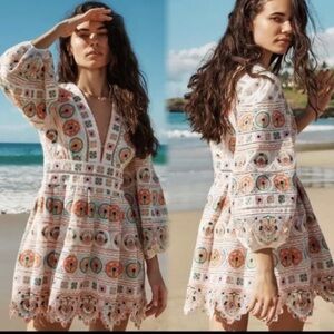 NWOT Zimmermann Brighton Multicolor Embroidered Mini Dress